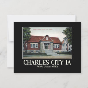 Carte Postale Charles City Iowa, Bibliothèque, Vintage Inspiré