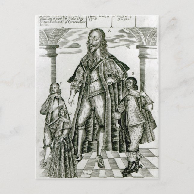 Carte Postale Charles I avec ses enfants (Devant)