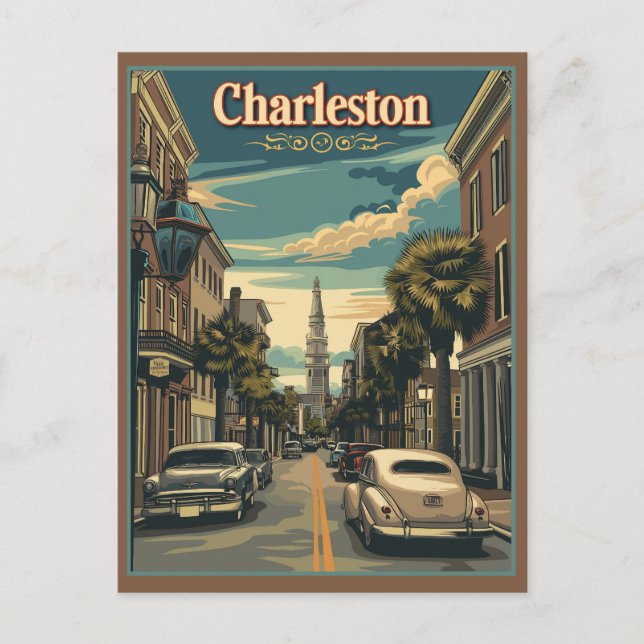 Carte Postale Charleston, Caroline du Sud Retro (Devant)