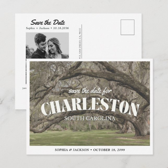 Carte Postale Charleston Mariage Enregistrer la Date Rétro (Devant / Derrière)