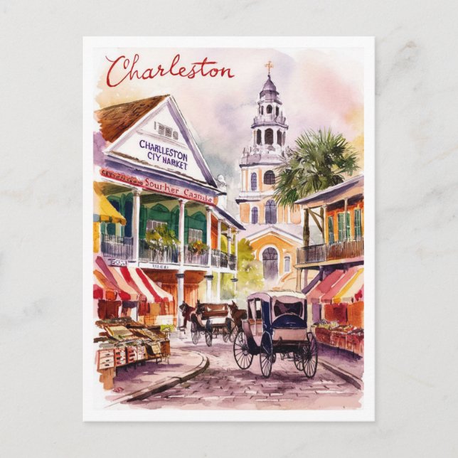 Carte Postale Charleston, Peinture du marché de la Caroline du S (Devant)