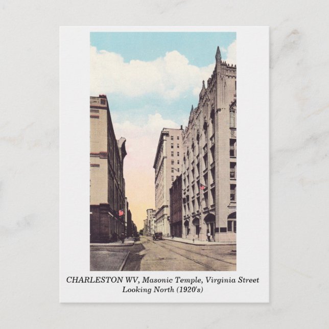 Carte Postale Charleston WV 1920 Temple maçonnique Virginia Stre (Devant)