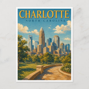 Carte Postale Charlotte Caroline du Nord Skyline GeoSaga