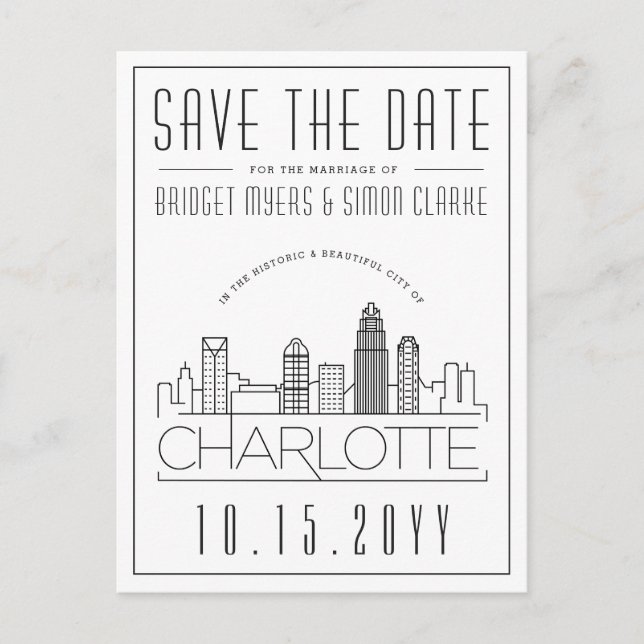 Carte Postale Charlotte Mariage | Skyline stylisée Enregistrer l (Devant)