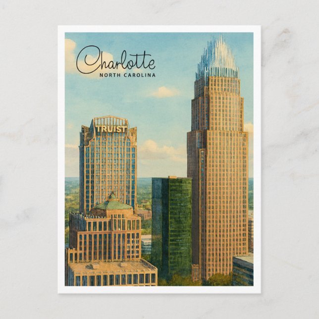 Carte postale Charlotte NC Watercolor Skyline Trav (Devant)
