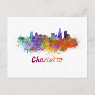 Carte Postale Charlotte skyline in watercolor
