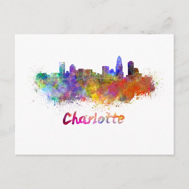 Carte Postale Charlotte skyline in watercolor (Devant)