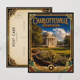 Carte Postale Charlottesville Virginie Art Déco Doré Vintage
