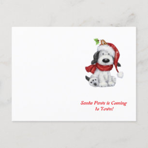 Carte Postale Charmant chien de Noël avec chapeau de Père Noël &