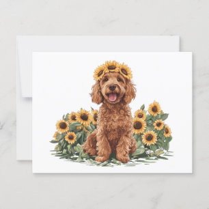 Carte Postale Charmant chien Goldendoodle portant une couronne d