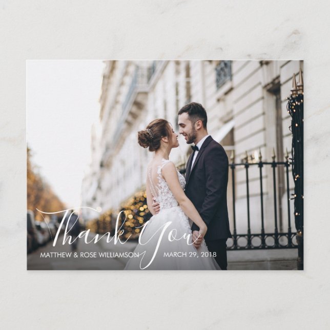 Carte Postale charmant script | Remerciements pour mariage (Devant)