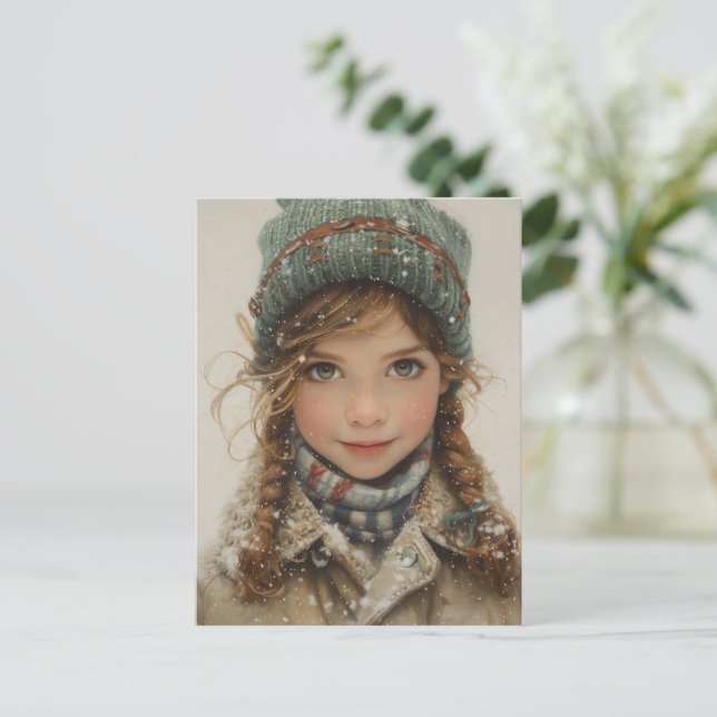 Carte Postale Charmante portrait d'hiver Jeune fille (Debout devant)