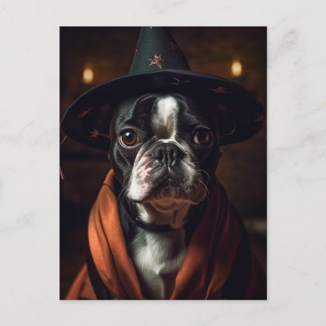 Carte Postale Charmante sorcière Boston Terrier (Devant)