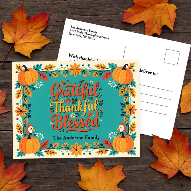 Carte Postale Charmante Thankful Grateful Folk Art béni (Créateur téléchargé)