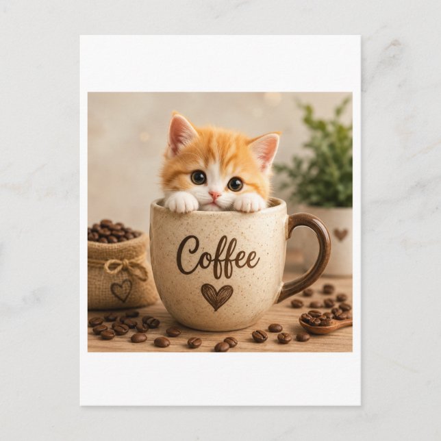 Carte Postale Charme de chaton dans une tasse de café (Devant)