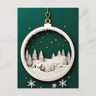 Carte Postale 🎄 Charme d'ornement vert d'hiver ❄️ Flocon de nei