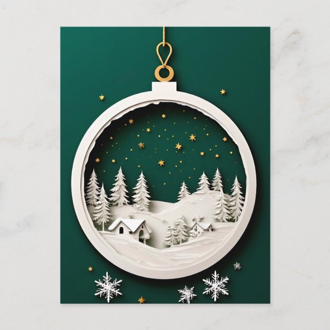 Carte Postale 🎄 Charme d'ornement vert d'hiver ❄️ Flocon de nei (Devant)