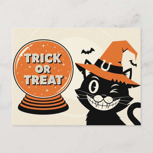 Carte Postale Charme éffrayant du milieu du siècle "Trick or Tre (Devant)
