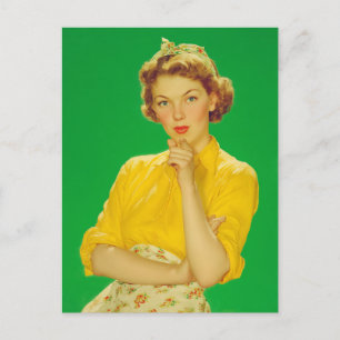 Carte Postale Charme Rétro Femme Radieuse et Confiante