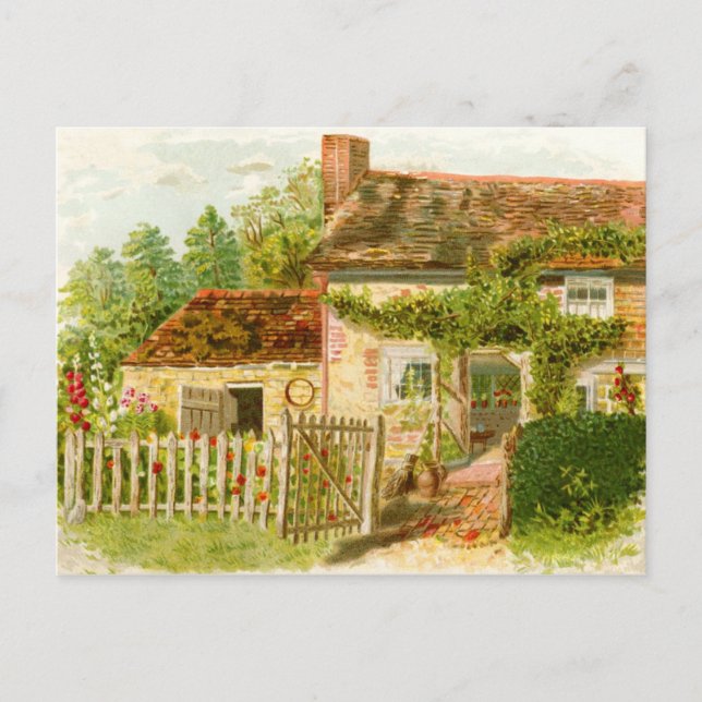 Carte Postale Charming Chimney Cottage avec Picket Fence (Devant)