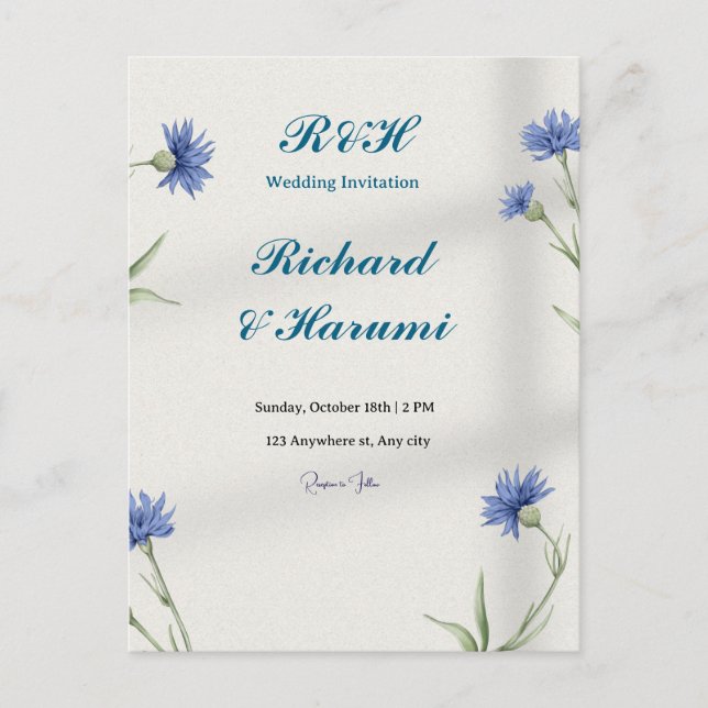 Carte Postale "Charming Custom Wedding Invitation" (Devant)