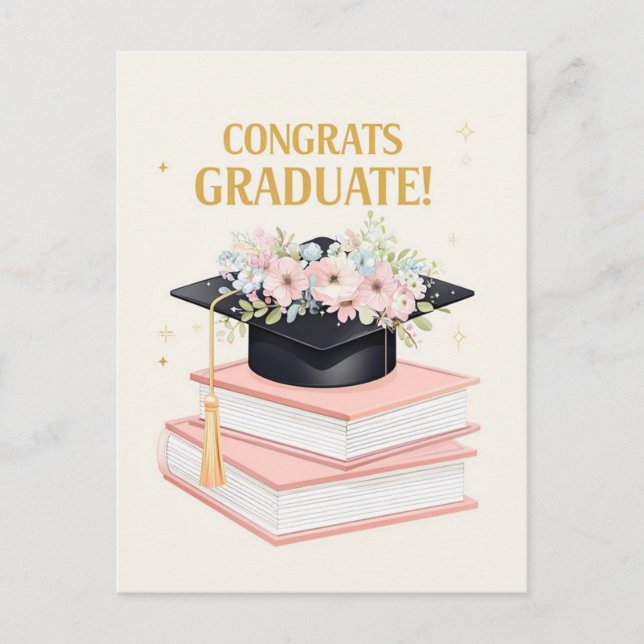 Carte Postale Charming Graduat Card avec Casquette floral (Devant)