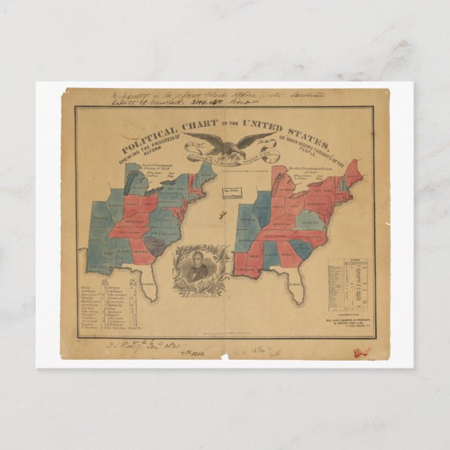 Carte Postale Charte politique des États-Unis (1840) (Devant)