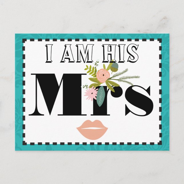 Carte Postale Chartreuse moderne Turquoise Mariage damassé (Devant)