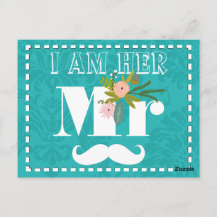 Carte Postale Chartreuse moderne Turquoise Mariage damassé