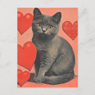 Carte Postale Chartreux chat vintage Saint-Valentin