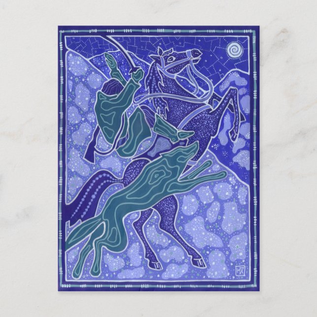 Carte Postale Chase, Homme Horse équitation Wolf Animaux Illustr (Devant)