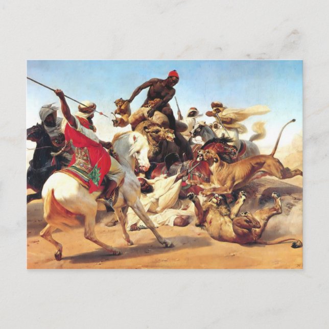 Carte Postale Chasse au lion par Vernet (Devant)
