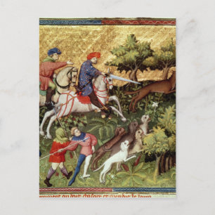 Carte Postale Chasse au loup, tirée d'un livre