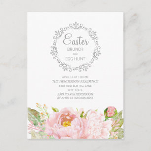 Carte Postale Chasse aux œufs de brunch de Pâques florale rose é
