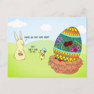 Carte Postale Chasse aux oeufs de lapin coloré amusant joli dess