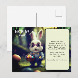 Carte Postale Chasse aux oeufs de Pâques Cute lapin et panier ha