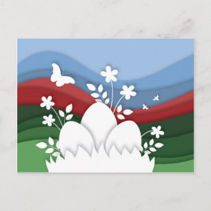 Carte Postale Chasse aux oeufs de Pâques dans la nature des fleu