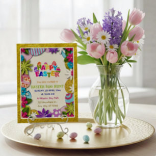 Carte Postale Chasse aux œufs de Pâques florale colorée en style