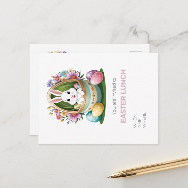 Carte Postale Chasse aux oeufs de Pâques : lapin (Devant/Arrière en situation)