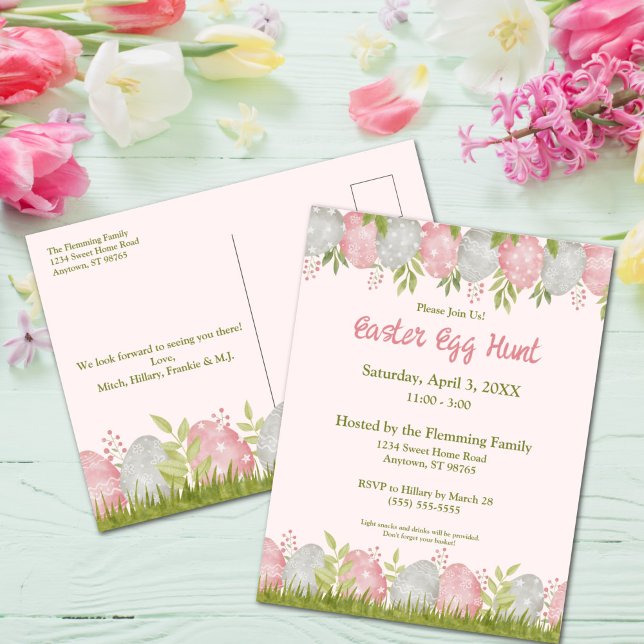 Carte Postale Chasse aux œufs de Pâques personnalisable extra su (Egg-stra Sweet Easter Egg Hunt Postcard Invitation)