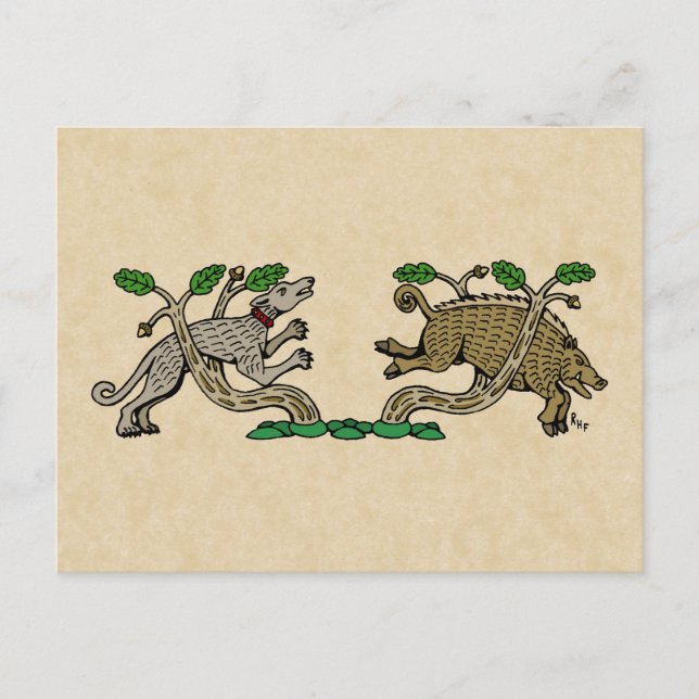 Carte Postale Chasse aux sangliers médiévaux (Devant)