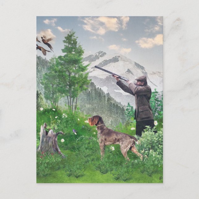 Carte Postale Chasse avec Allemand À poils durs Pointer Tapestry (Devant)
