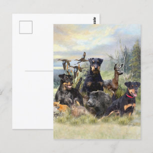 Carte Postale Chasse avec Jagdterriers, Art
