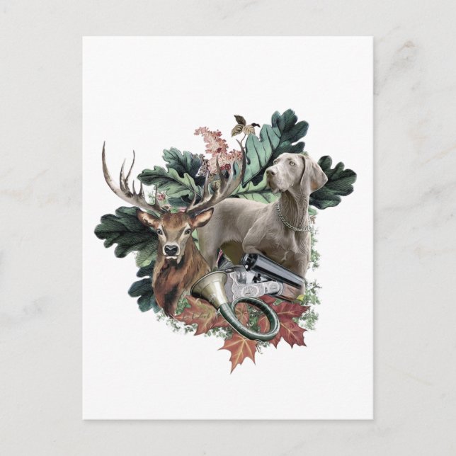 Carte Postale Chasse avec un Weimaraner, "Grey Ghost" (Devant)