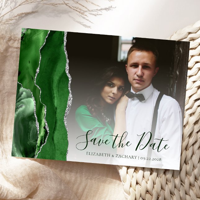Carte Postale Chassez Vert Agate Argent Photo Enregistrez la Dat (Créateur téléchargé)