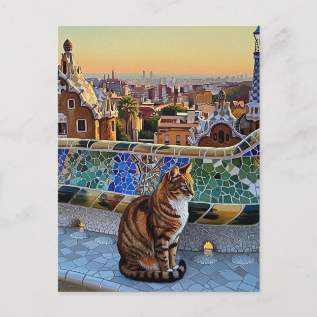 Carte Postale Chat à Barcelone Espagne Parc Güell Travel (Devant)