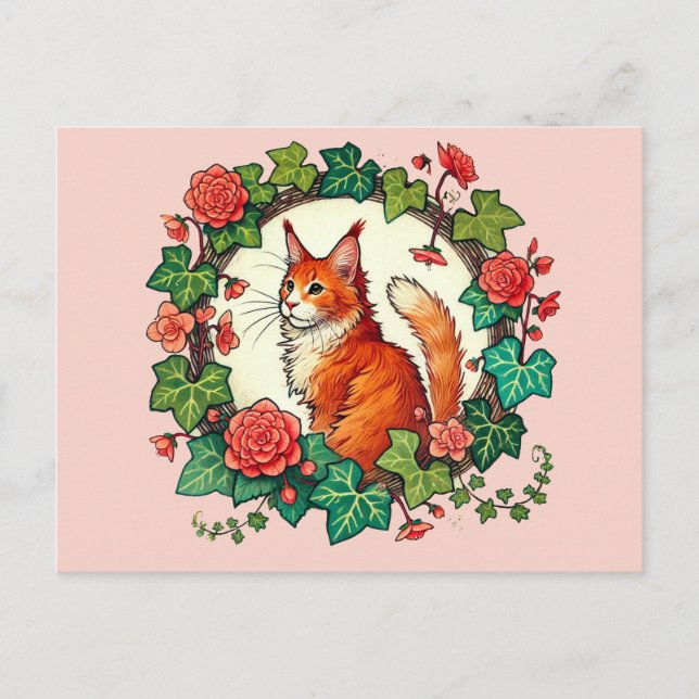 Carte Postale Chat à coon de Maine Ginger orange (Devant)