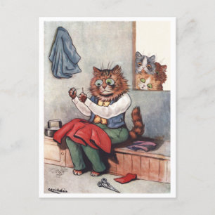 Carte Postale Chat à coudre Louis Wain