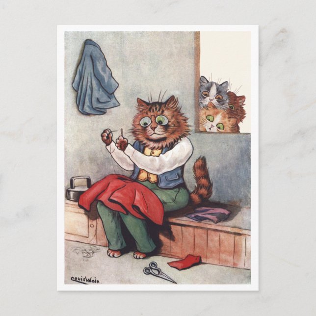 Carte Postale Chat à coudre Louis Wain (Devant)