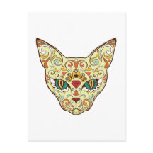 Chat à crâne de sucre - Conception de tatouage